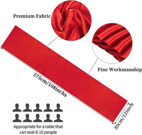 20-Pack Red 12 x 108 inches Long Premium Satin Table Runner | Wedding, - Image 2