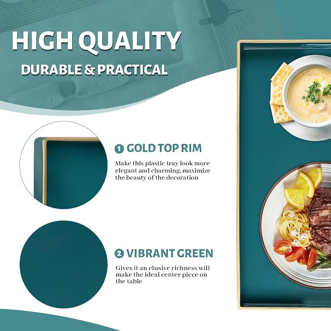 Teal Decorative Tray for Coffee Table, Serving Tray - Image 3