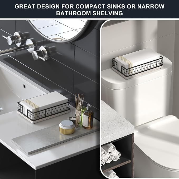 Wican Guest Towel Holder Tray for Bathroom, Ash and Iron Napkins Holder | - Image 2