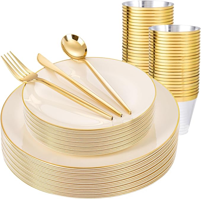 bUCLA 150PCS Ivory Plastic Plates by BUCLA