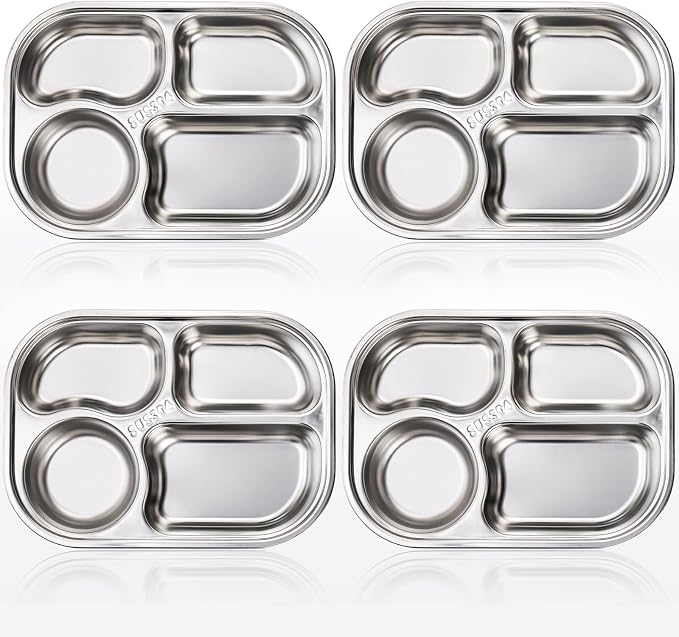 4 Pack 18/10 Stainless Steel Divided Plate, Small Child Plate - Image 6