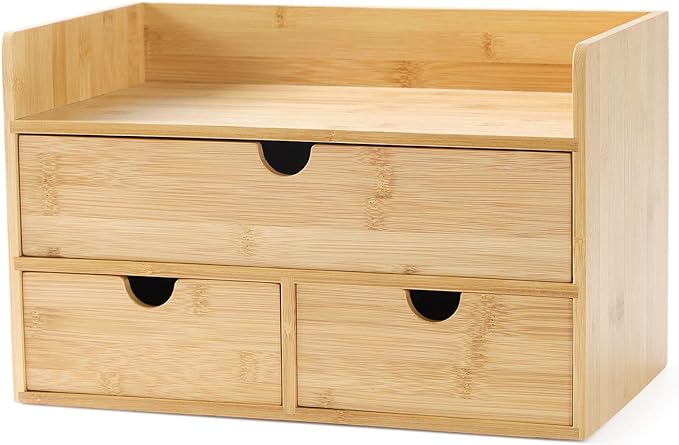 Bamboo Desk Organizer with Drawers, 3-Drawer Desktop Storage Box | 3 Drawers by Wisuce