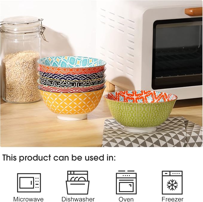 Metahom Ceramic Cereal Bowls, 23 Oz Colorful Soup Bowls, Deep Porcelain Bowl Set - Image 4