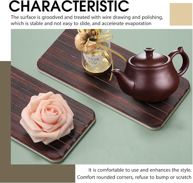 2Pcs 8.6x4'' Water Absorbent Diatomite Coasters Diatomaceous Earth Drying Mat - Image 6