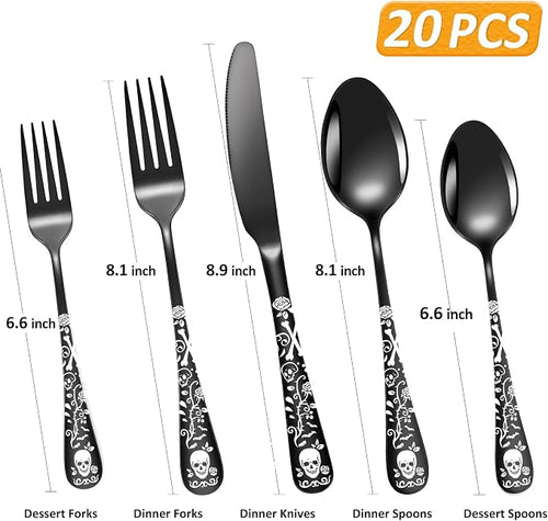 20-Piece Black Skull Silverware Set - Image 2