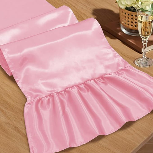 2 Pack Pink Satin Table Runner 12 x 72 Inch | Ruffle Design, Luxurious Dining by Unknown