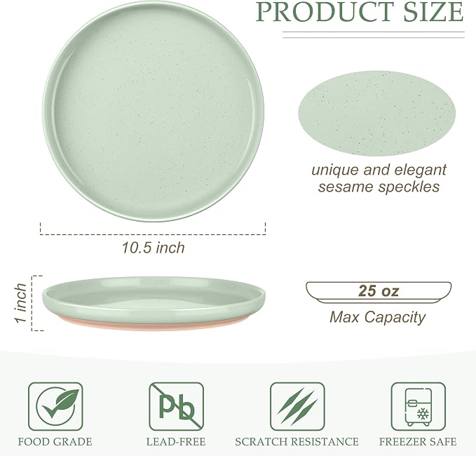 LIANYU Stoneware Dinner Plates Set of 6, 10.5’’ Ceramic Plates - Image 2