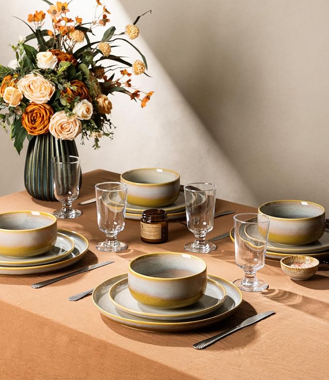 Ceramic Dinnerware Set for 8, 24-Piece Plates and Bowls Set | Handmade Reactive - Image 6