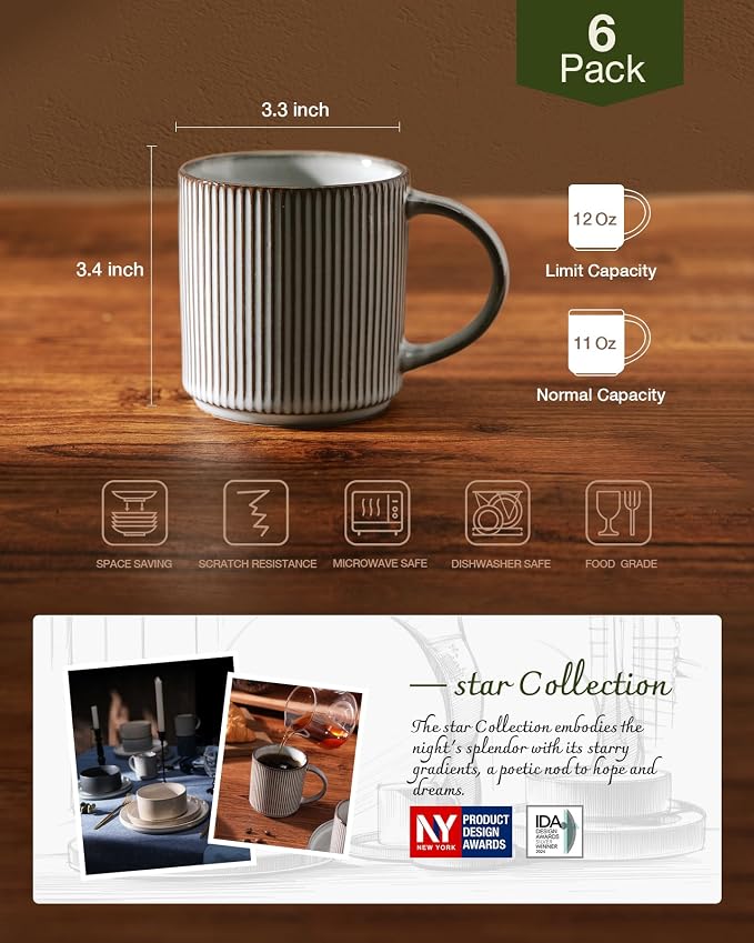 famiware Coffee Mug Set for 6, Star 12 oz Catering Mugs Cup Set - Image 5