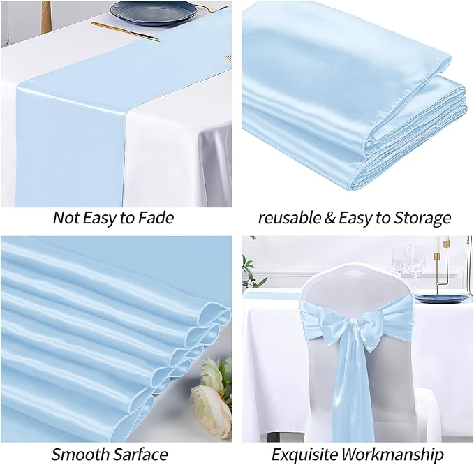 SiinvdaBZX 12 Pcs Light Blue Satin Table Runner 12 x 108 inches Long | Bright - Image 6