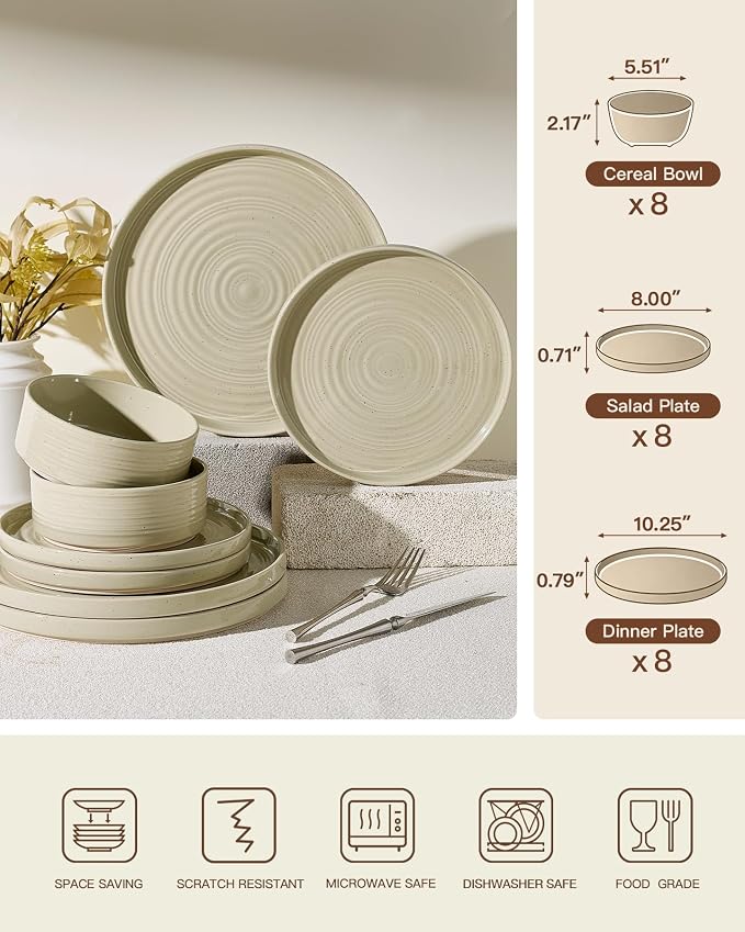 Dinnerware Sets for 8, Ceramic Plates, Chip & Scratch Resistant Everyday - Image 7