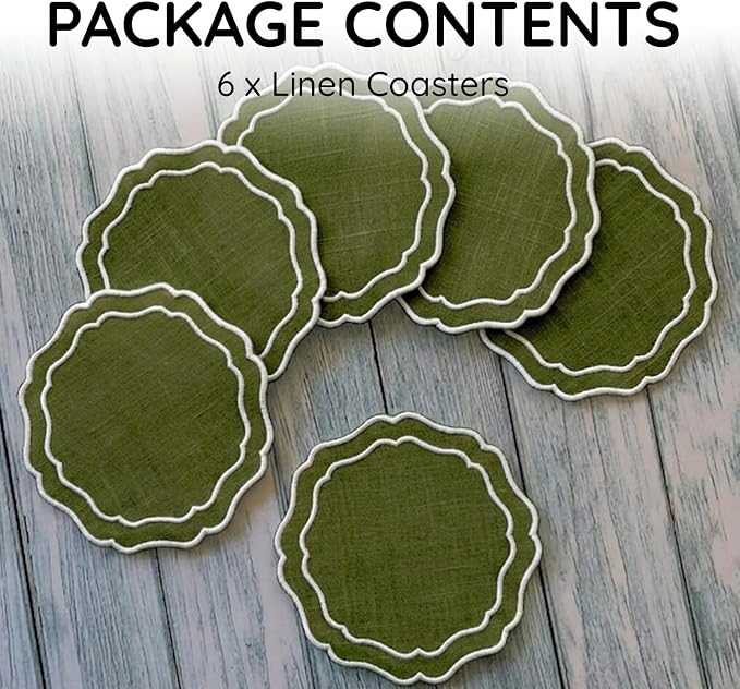 Linen Coasters for Drinks, 4.5 inch, Lime | Absorbent Linen Drink Mats - Image 2