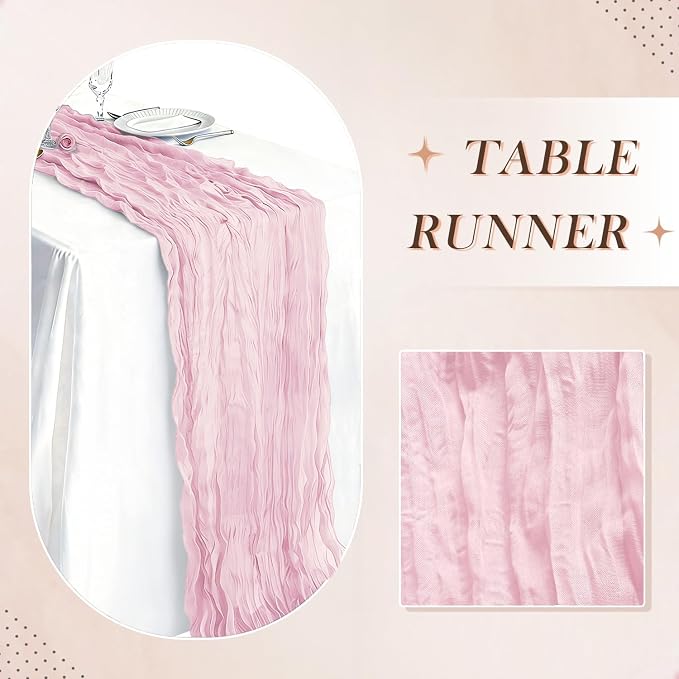 3 Pack Light Pink Cheesecloth Table Runner 21 x 120 Inch Boho Gauze Sheer Table - Image 6