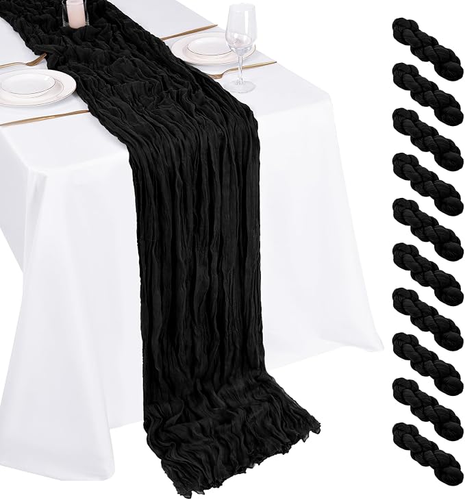 10 Pack Black Cheesecloth Table Runner 17x108 Inch Boho Gauze Cheese Cloth by Unknown