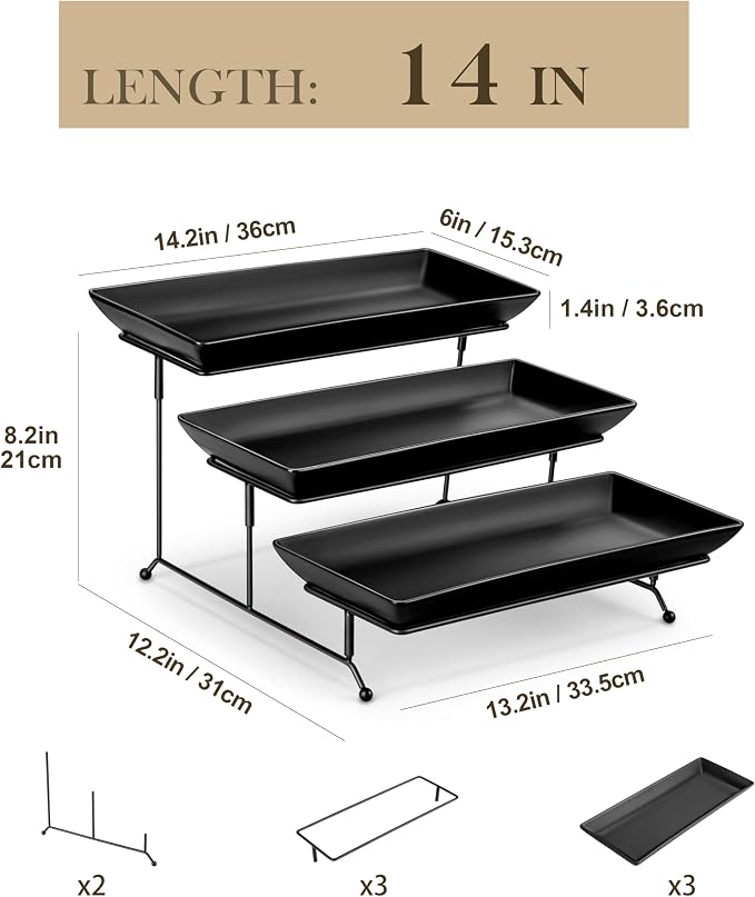 MALACASA 3 Tier Serving Trays for Party, Stoneware Serving Platters and Trays - Image 2