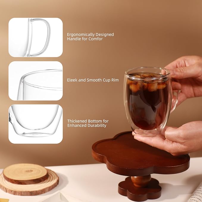 CNGLASS 12oz Double Walled Glass Coffee Mugs, Insulated Glass Mugs - Image 5