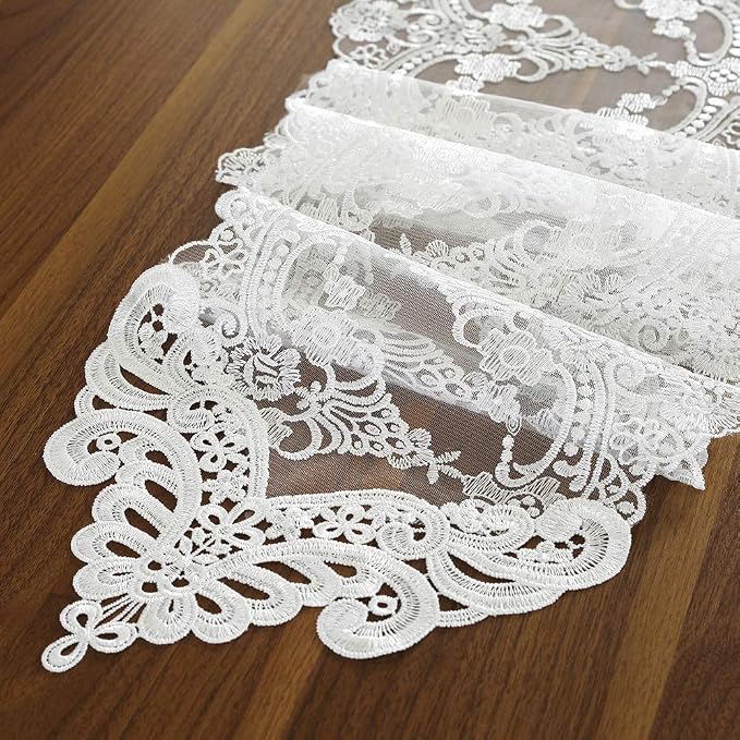 ARTABLE White Lace Table Runner Macrame Vintage Dresser Scarf 10 x 47 Inch | by ARTABLE