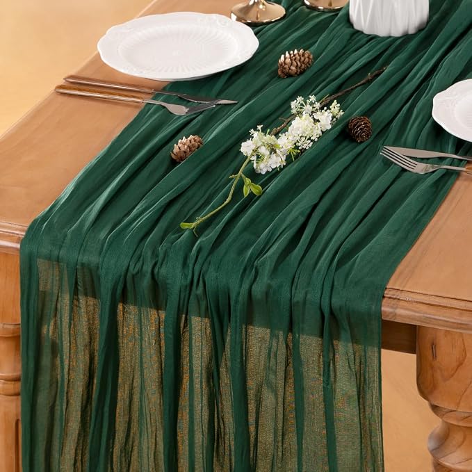 Emerald Green Cheesecloth Table Runner 160 Inches 14 Ft Gauze Table Runner | - Image 5