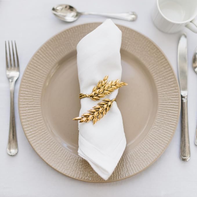 Napkin Rings 10Pcs Metal Gold Wheat Ear Shape Napkin Holder - Image 2