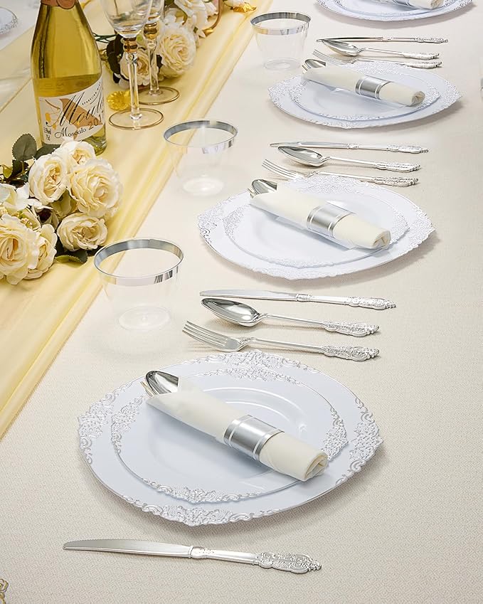 350 Piece Silver Plastic Dinnerware Set - Image 7