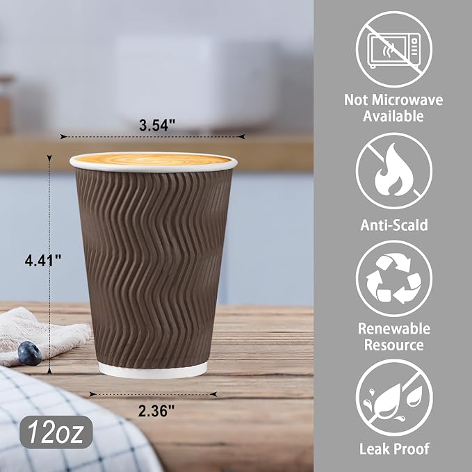 BYSNOW 150 Pack 12 oz Coffee Cups, Insulated Disposable Hot Paper Cups | - Image 3