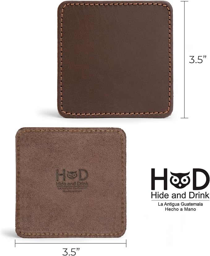 Hide & Drink Leather Coasters Set of 8, Premium Leather Table Protection - Image 4