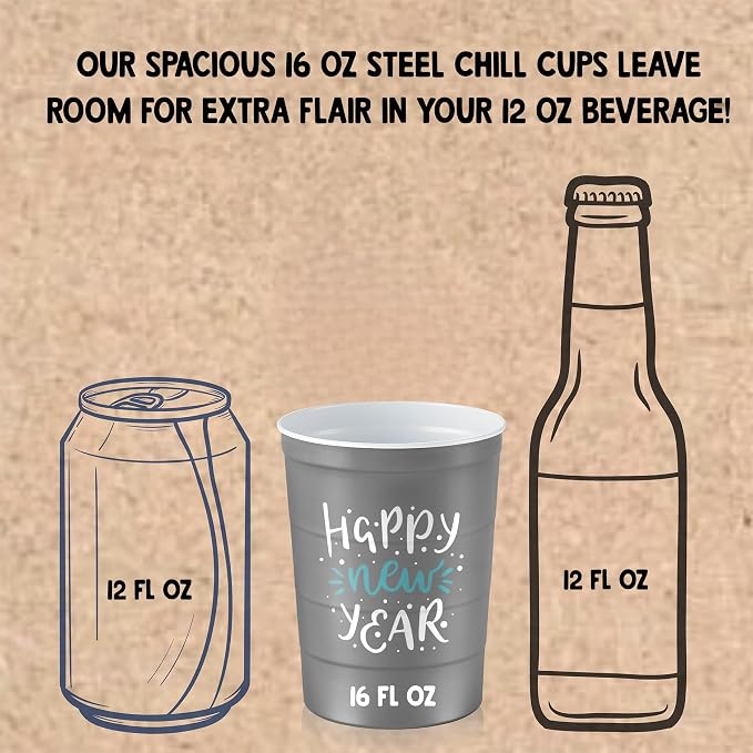 Steel Chill Cups 16 oz. Reusable Party Cups, Happy New Year, 100% recyclable - Image 4
