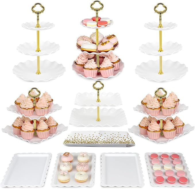 Pack of 11 NWK Cake Stand Set of Cupcake Stand, Tray & Table Cloth | Includes 3 by NWK