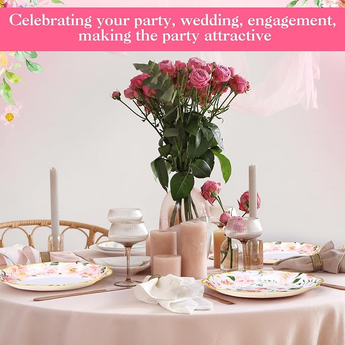 120 Pcs Spring Floral Paper Plates 7 Inch Pink Floral Party Decoration Plates - Image 5