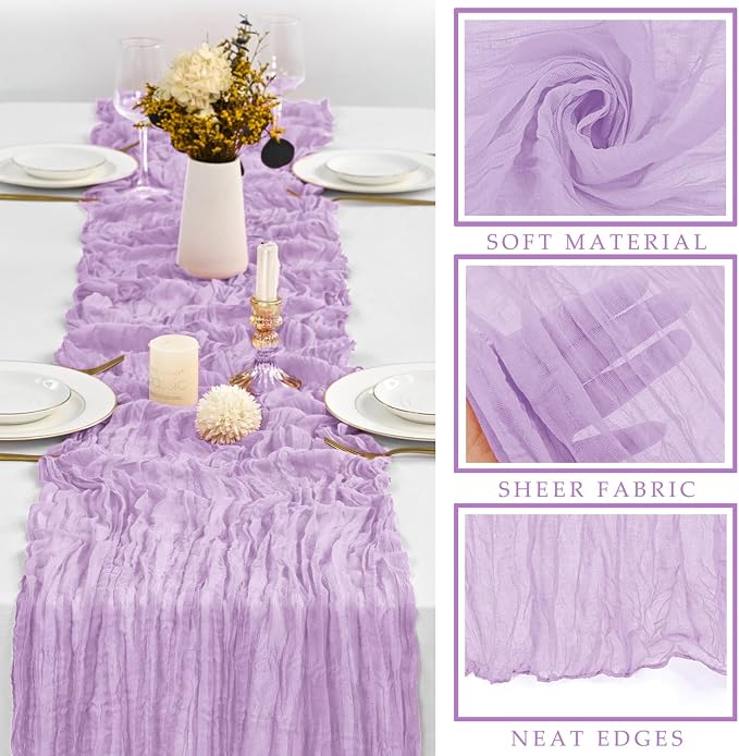 12 Pieces Lilac Cheesecloth Table Runner 10FT Pink Runner - Image 2