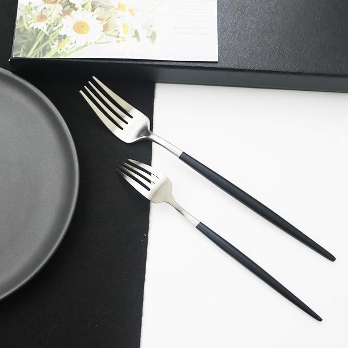 JASHII 18/10 Black Handle Flatware Silver Silverware Set 304 Stainless Steel - Image 6
