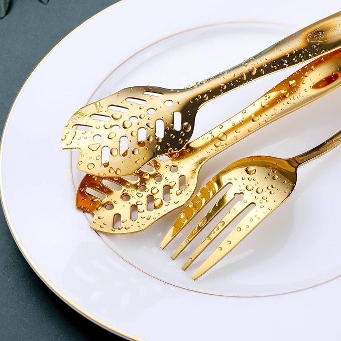 Gold Serving Utensils, OGORI 10-Piece Polished Stainless Steel Gold Serving - Image 4