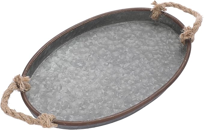 Hipiwe Galvanized Metal Iron Tray Industrial Farmhouse Decor Serving Trays | - Image 9