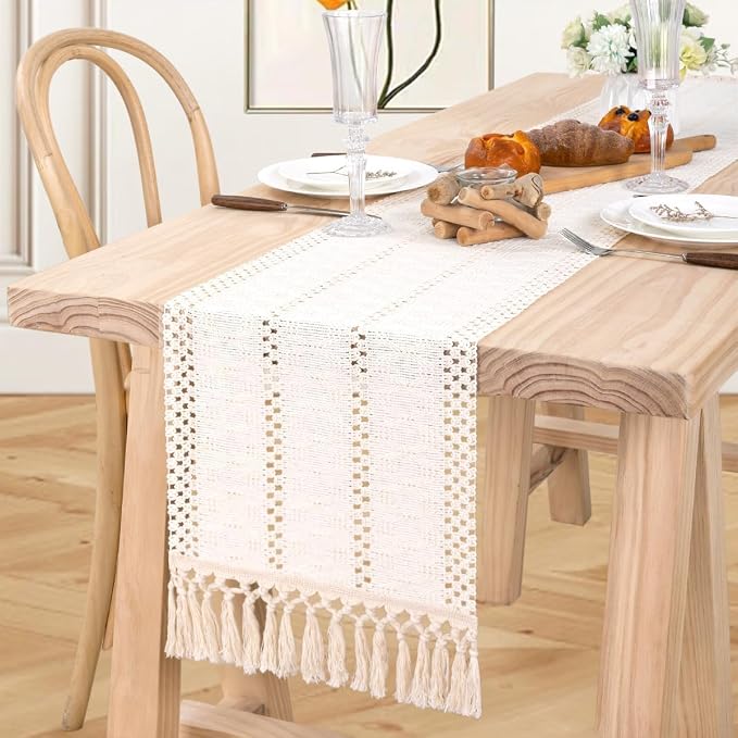 MLMW Ivory Table Runner 72 inches Boho Home Decor Farmhouse Rustic Dining Table - Image 3