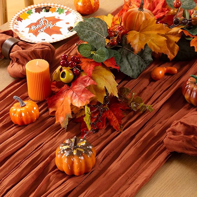 6 Pack Cheesecloth Terracotta Table Runner 10ft Rustic Gauze Decor | - Image 6