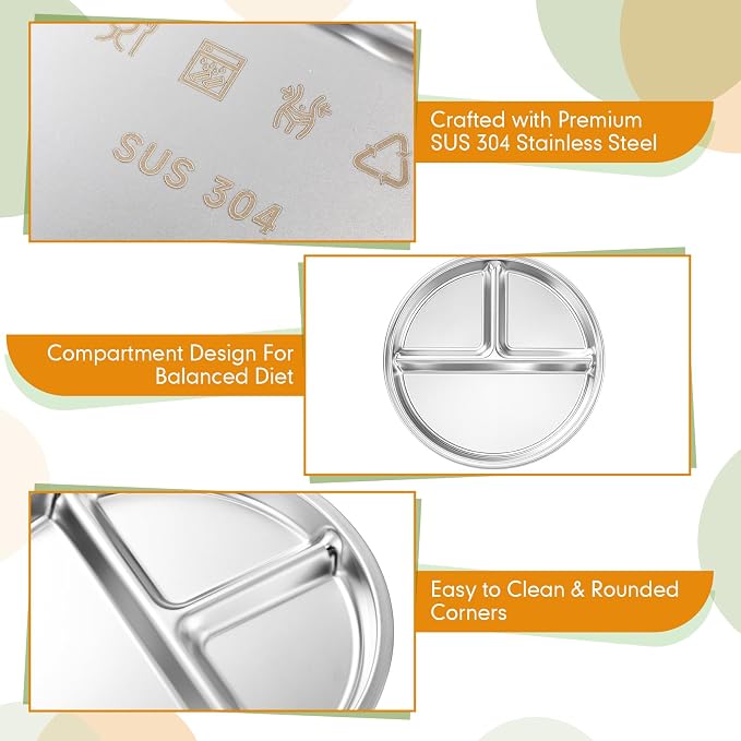 Jinei 30 Pcs Stainless Steel Dishes Set 6 Stainless Steel Plates, 6 Bowls - Image 4