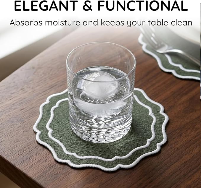 Linen Coasters for Drinks, 4.5 inch, Sage | Absorbent Linen Drink Mats - Image 5