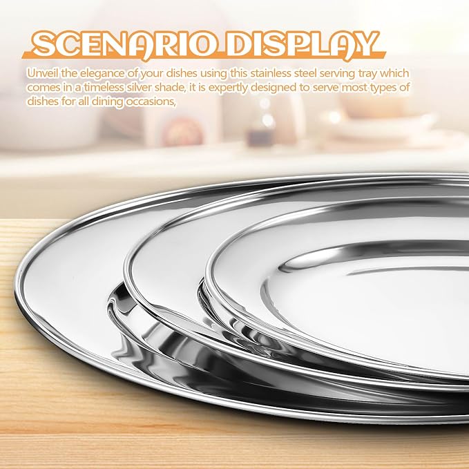 FoldTier 3 Pcs Stainless Steel Serving Tray Large Oval Platter Set, 11.8" 13.8" - Image 4