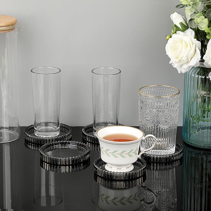 JUXYES Set of 5 Heat-Resistant Clear Glass Coaster - Image 6