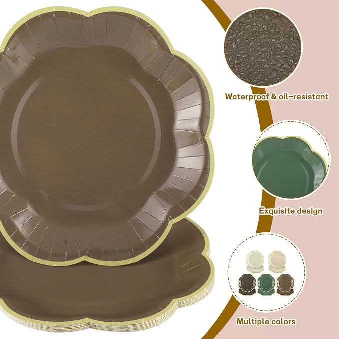60 Pcs Woodland Baby Shower Party Plates 7 Inch Brown and Green Plates | Forest - Image 3
