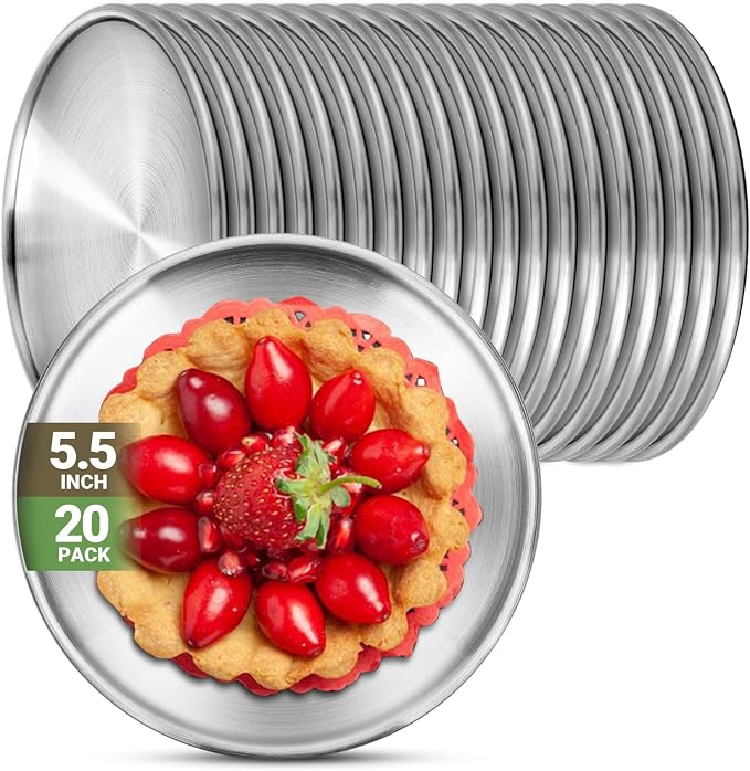 Stainless Steel Plates, 20 Pack 5.5 inch 304 Metal Food Serving Plate Set by Offiper