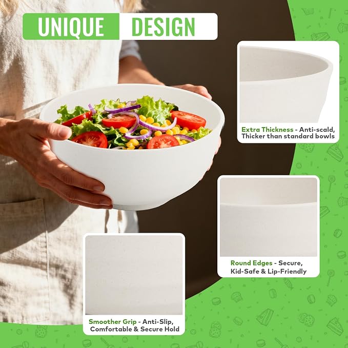 Large Salad Bowl, Wheat Straw Bowls Set 60 OZ, Unbreakable Big Bowls Set of 6 - Image 3