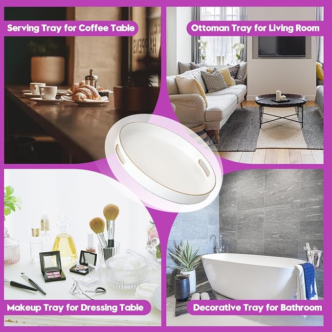 Gifturbo White Round Serving Tray, Decorative Serving Trays - Image 5