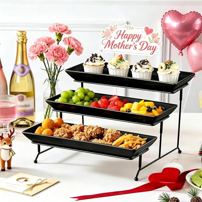 MALACASA 3 Tier Serving Trays for Party, Stoneware Serving Platters and Trays - Image 5