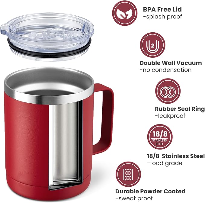 MEWAY 12oz Coffee Mug With Handle 2 Pack Bulk, Stainless Steel Insulated Travel - Image 2