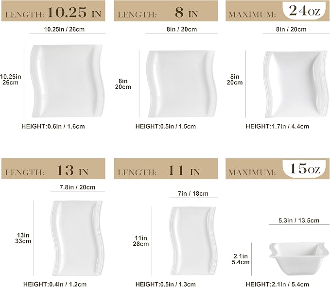 MALACASA Plates and Bowls Sets, 26 Pieces Ivory White Porcelain Dinnerware Sets - Image 2