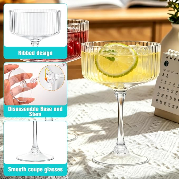 100 Pcs Plastic Martini Glasses Disposable, 10oz Ribbed Martini Glasses | - Image 4