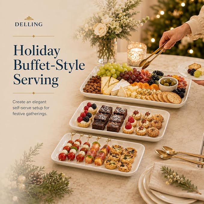 DELLING Large Serving Platter Set of 3, 16/14/12 Inch Porcelain Serving Trays - Image 5