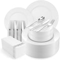 700-Piece White Swirls Plastic Dinnerware Set by VajilaPhil