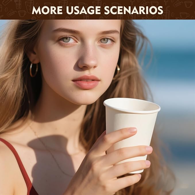YEEHAW 16 oz 500 Pack White Disposable Paper Coffee Cups | - Image 5